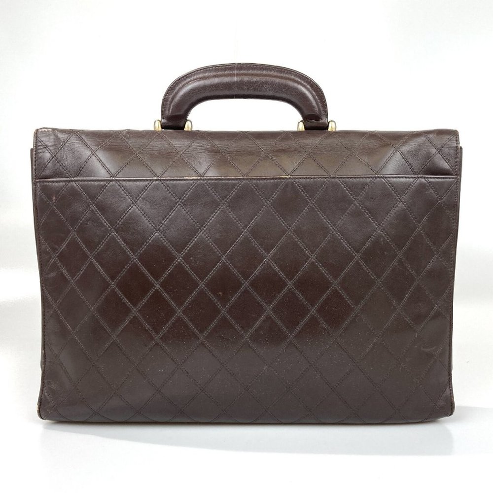vintage CHANEL Bag Briefcase Handbag Quilted brown Leather Authentic with key - Picture 4 of 11